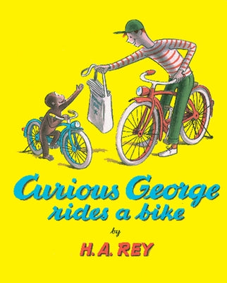 Curious George riding a bike paperback book by Clarion Books, featuring the animated monkey character on the cover.