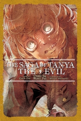 Paperback copy of "The Saga of Tanya the Evil, Vol. 9" light novel by Yen On, featuring cover art from the popular anime series.