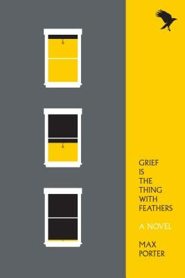 Paperback of "Grief Is the Thing with Feathers" by Graywolf Press, featuring a book cover with feather artwork.