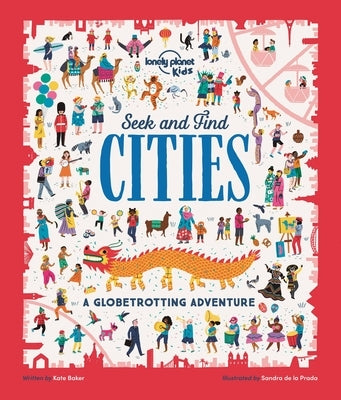 Paperback Lonely Planet Kids Seek and Find Cities book with colorful cityscape illustrations on the cover.