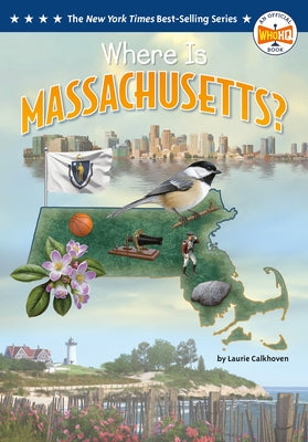 Paperback "Where Is Massachusetts?" book by Penguin Workshop featuring colorful map illustrations and engaging educational content.