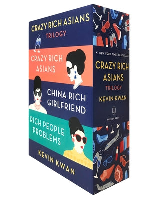 Anchor Books paperback trilogy box set of Crazy Rich Asians, featuring colorful cover art with three books stacked together.
