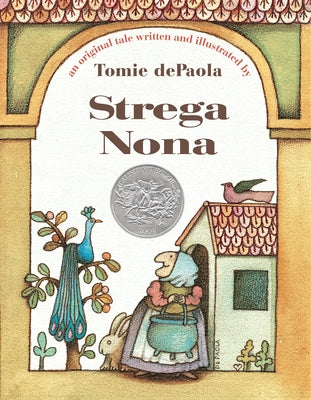 Paperback of Strega Nona by Simon & Schuster Books for Young Readers, featuring colorful cover art with a whimsical character illustration.