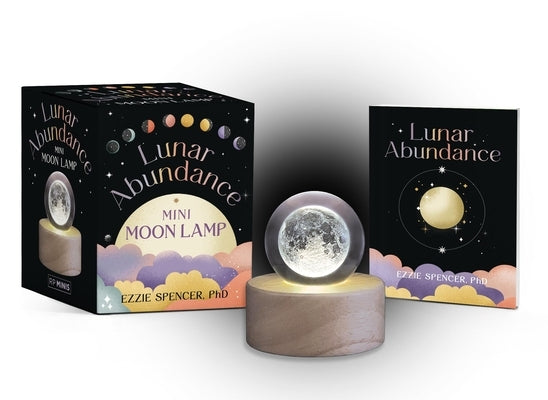 Rp Minis Lunar Abundance Mini Moon Lamp paperback book with celestial moon illustration and soft glowing light.