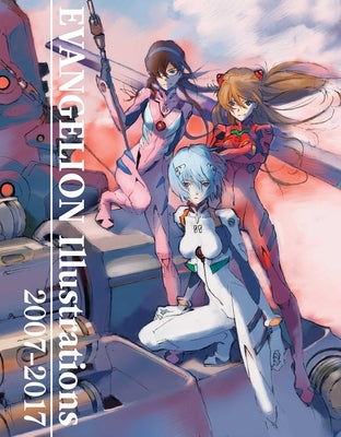 Paperback book of Evangelion illustrations from 2007-2017 by Viz Media, showing colorful cover artwork with characters and scenes.