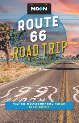 Paperback travel guidebook titled Moon Route 66 Road Trip from Moon Travel, featuring classic Route 66 from Chicago to Los Angeles.