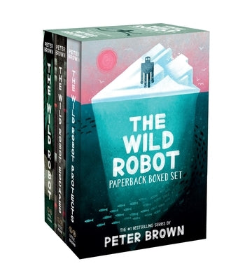 Set of The Wild Robot paperback books by Little, Brown Books for Young Readers, featuring colorful illustrated covers.