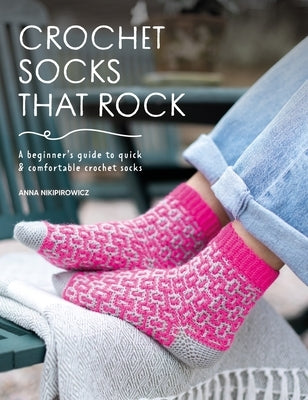 Paperback crochet sock guide titled "Crochet Socks That Rock" by David & Charles, showing the book cover with colorful sock illustrations.