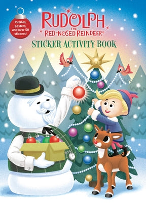 Paperback Rudolph the Red-Nosed Reindeer sticker activity book by Golden Books with festive illustrations and interactive sticker pages.