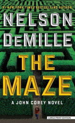 Large print paperback of "The Maze" by John Corey novel, featuring a dark, mysterious cover with maze imagery.