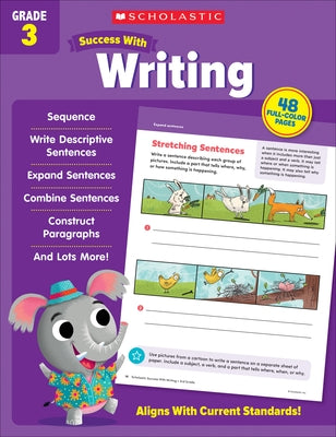 Paperback Scholastic Success with Writing Grade 3 workbook by Scholastic Teaching Resources, featuring colorful writing exercises and activities.