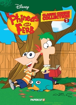 Paperback of Phineas and Ferb Classic Comics Collection Vol. 1 by Papercutz, featuring colorful comic characters on the cover.