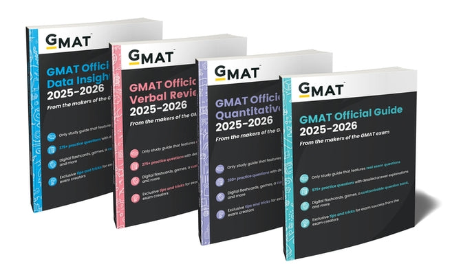 Wiley GMAT Official Guide 2025-2026 bundle with paperback books and online question bank for exam preparation.