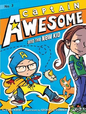 Paperback of Captain Awesome and the New Kid by Little Simon, featuring colorful cover art with a cheerful superhero and a new student