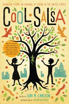 Paperback copy of "Cool Salsa" bilingual poetry book about growing up Latino in the U.S. by Square Fish, featuring colorful cover art.
