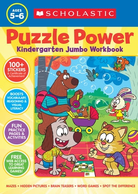 Scholastic Teaching Resources Puzzle Power Kindergarten jumbo workbook in paperback with colorful educational puzzles and activities.