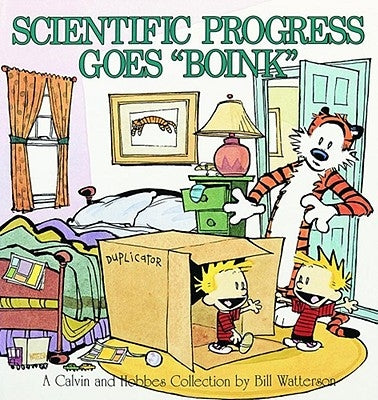 Paperback of Scientific Progress Goes Boink: A Calvin and Hobbes Collection Volume 7 by Andrews McMeel Publishing with colorful cartoon cover art.