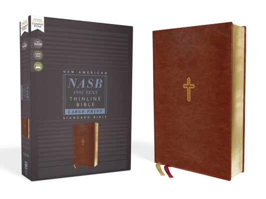 Zondervan Thinline Bible in brown Leathersoft with large print, red letter edition, 1995 text, and comfort print design.
