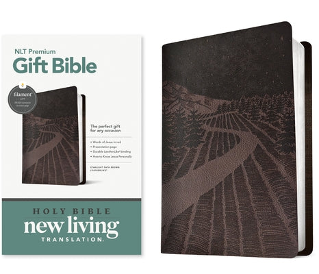 Leatherlike Premium Gift Bible NLT by Tyndale House Publishers with red letter text, filament enabled, in Starlight Path Brown.