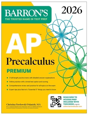 Barrons AP Precalculus Premium prep book in paperback with practice tests, review, and online practice for 2026 exam preparation