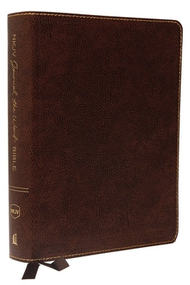 Thomas Nelson NKJV Journal the Word Bible with large print, brown bonded leather cover, red letter edition, featuring space for reflection and art.
