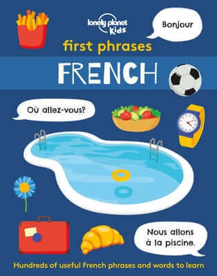 Paperback Lonely Planet Kids First Phrases French language book with colorful cover and playful illustrations for children.