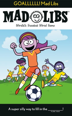 Open paperback of Mad Libs: World's Greatest Word Game about Soccer, featuring colorful soccer-themed pages and playful fonts.