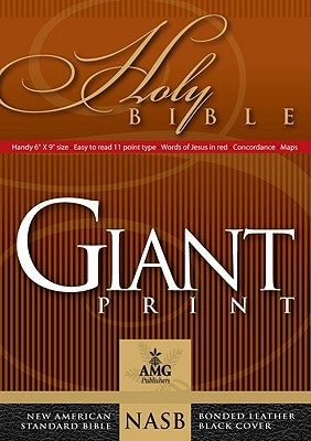 Giant print NASB Bible by AMG Publishers, compact handy size with large, easy-to-read text and durable cover.