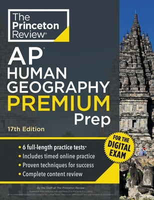 Princeton Review AP Human Geography premium prep paperback with practice tests, digital access, and content review materials.