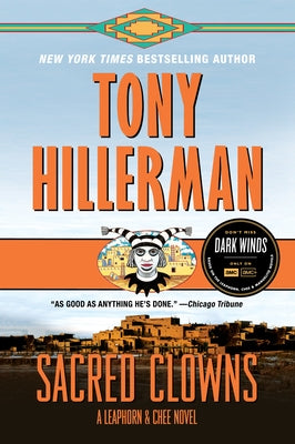 Paperback novel titled Sacred Clowns by Leaphorn and Chee from Harper Paperbacks, featuring a desert landscape with Native American motifs.