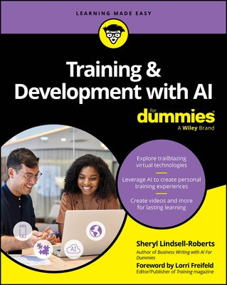 Paperback book titled "Training & Development with AI for Dummies" by For Dummies, featuring a cover with AI-themed graphics.
