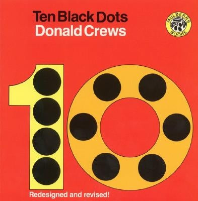 Paperback of Math Trailblazers: Ten Black Dots trade book by Greenwillow Books, featuring a cover with black dots on a white background.