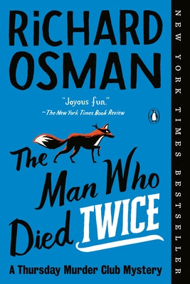 Paperback of "The Man Who Died Twice," a Thursday Murder Club mystery novel by Penguin Books with a colorful cover design.