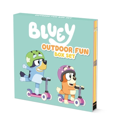 Bluey Outdoor Fun Box Set paperback by Penguin Young Readers Licenses featuring colorful illustrations of Bluey and friends outdoors.
