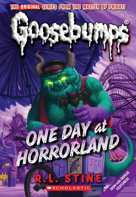 Paperback of One Day at Horrorland from the Goosebumps series by Scholastic Paperbacks, showing the book cover with spooky illustrations.