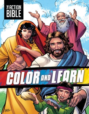 Colorful paperback of The Action Bible Color and Learn by David C Cook, featuring vibrant illustrations and engaging Bible stories.