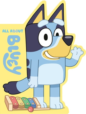 All about Bluey board book by Penguin Young Readers Licenses showing colorful Bluey characters on the cover.