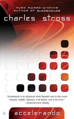 Accelerando mass market paperback book by Ace Books, featuring a colorful cover with futuristic and abstract artwork.