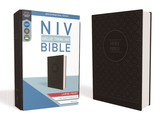 Large print NIV Zondervan Thinline Bible in gray and black imitation leather with visible spine and textured cover.