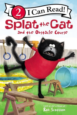 Paperback of "Splat the Cat and the Obstacle Course" by HarperCollins, featuring colorful cover art of Splat navigating an obstacle course.