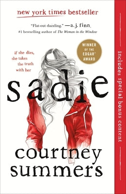 Paperback copy of the novel Sadie by Wednesday Books, showing the book cover with dark and moody design elements.