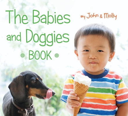 Board book titled "The Babies and Doggies Book" by Clarion Books, featuring colorful illustrations of babies and dogs.