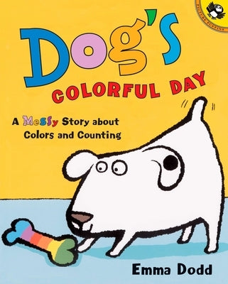 Colorful children's paperback book titled "Dog's Colorful Day" about colors and counting by Puffin Books, featuring vibrant illustrations.