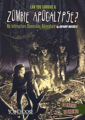 Paperback book titled "Can You Survive a Zombie Apocalypse?" by Capstone Press, featuring zombie-themed cover art.
