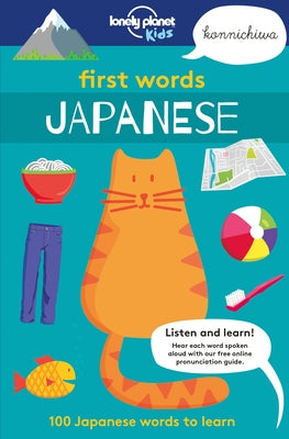 Paperback Lonely Planet Kids First Words Japanese language book with colorful pages and Japanese words for young learners.