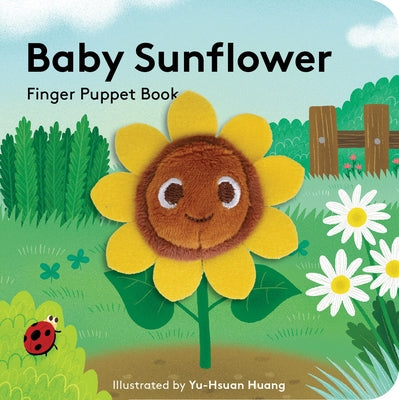 Baby Sunflower finger puppet book by Chronicle Books, paperback with colorful sunflower illustrations and soft fabric puppet.