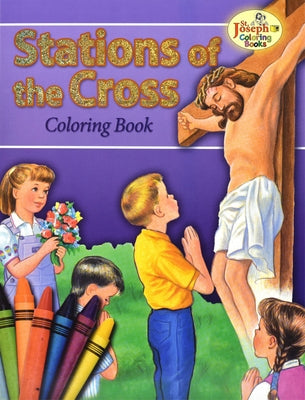 Catholic Book Publishing's paperback coloring book featuring illustrations of the Stations of the Cross for children and religious education.