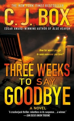 Mass market paperback of "Three Weeks to Say Goodbye" by Minotaur Books, showing the book cover with title and author details.