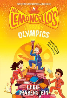 Paperback of Mr. Lemoncello's Library Olympics by Yearling Books, showing the book cover with colorful illustrations.