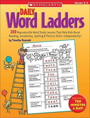 Paperback Daily Word Ladders book by Teaching Resources, with colorful pages of reproducible word study lessons for grades 2-3.
